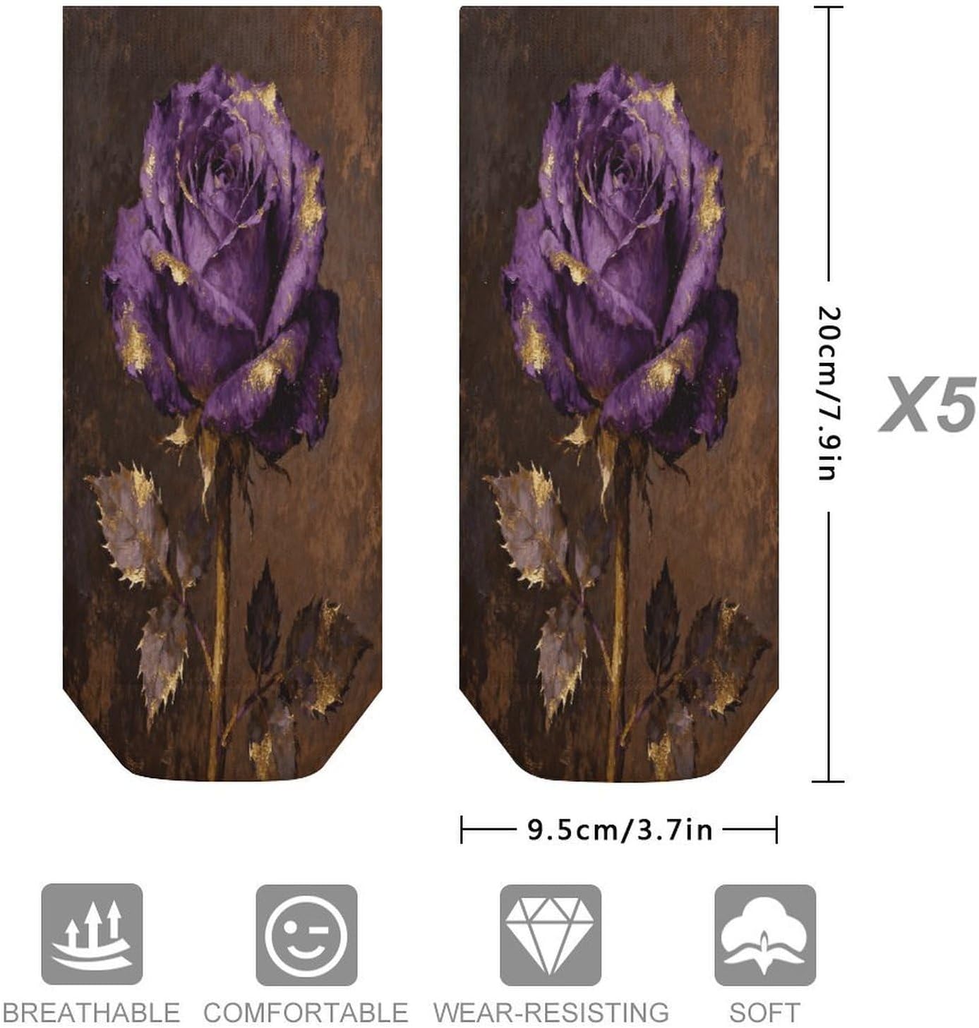 Purple Rose Crew Sock for Men Women Funny Novelty Socks Athletic Ankle Socks Comfort Soft Low Cut Tab Sock 5 Pairs