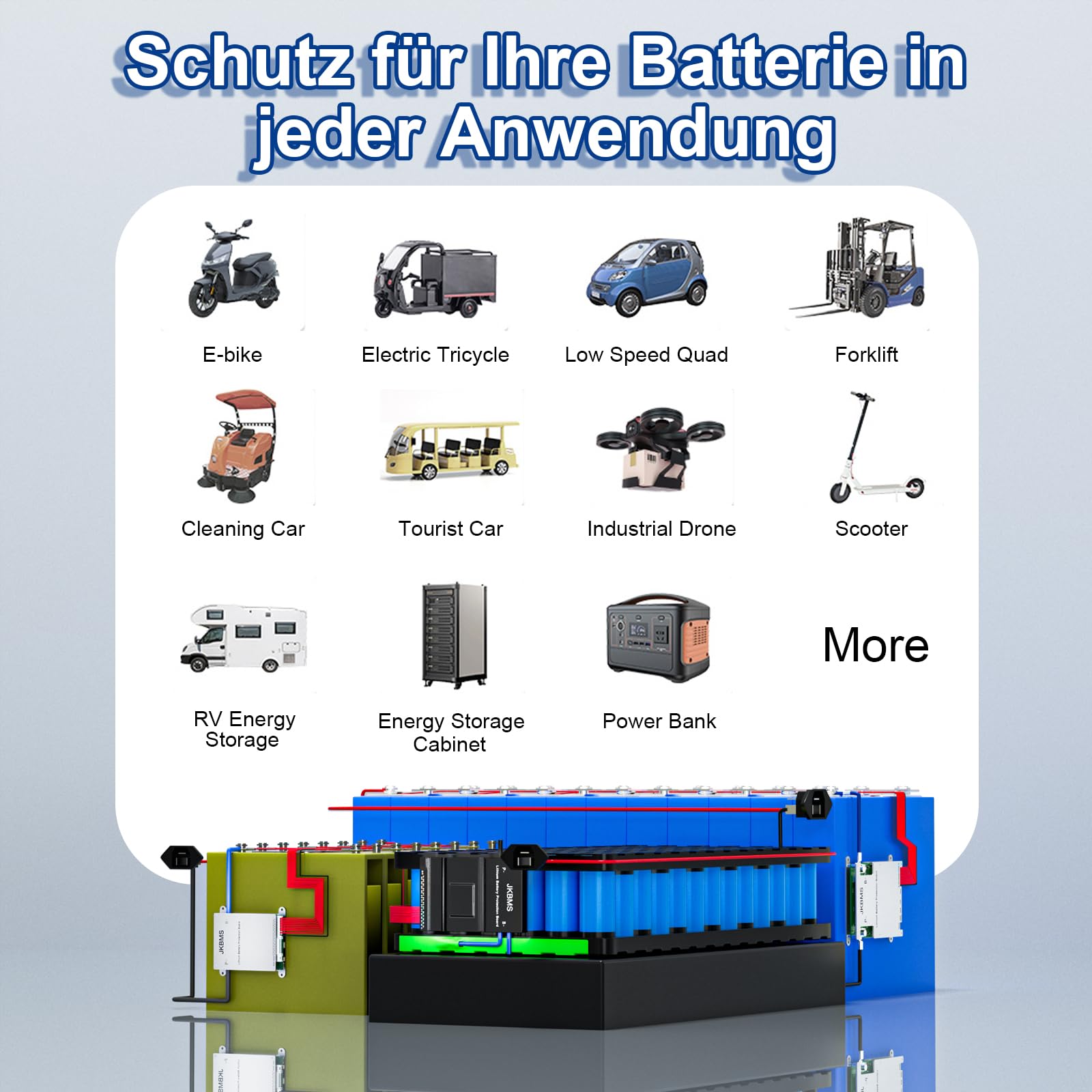 JKBMS Smart BMS con Heat Can RS485 8S-24S 24V-72V 300A 2A Activo Balance BMS con Placa de protección de batería Bluetooth para baterías de Litio LiFePO4 y LTO (JK-B2A24S30P-HC)