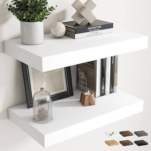 Miniatura 31 de Marsmiles Estantes flotantes para pared, 12D55W105H-WHT-2P Blanco (Simply White),Oak Finish,Mate negro,Marrón (Rustic Brown Finish),Acabado