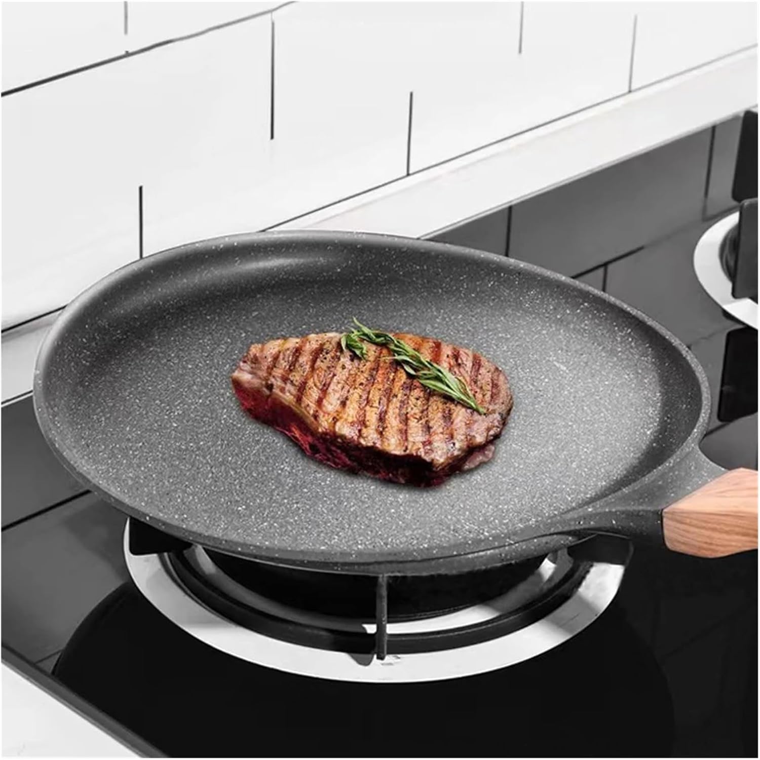 10 Inch Non-Stick Thousand-Layer Bakeware Omelette Pot Egg Frying Pan Steak Pancake Kitchen Home Induction Cooker Gas Saucepan(Black 24cm)