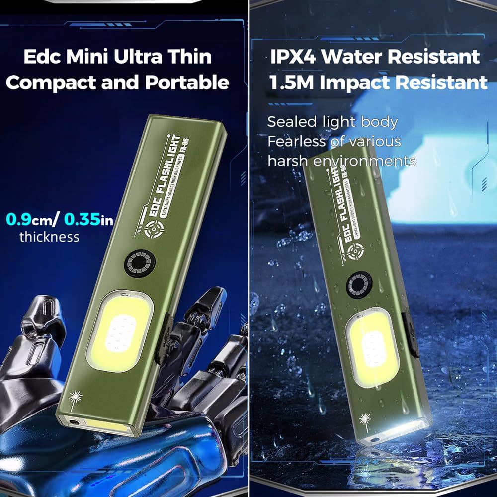 Rechargeable Flashlight EDC Flashlight Pocket Work Light, 950LM Triple Light Source with 6 Modes, 365nm UV Clip-on Light with Ruler, IPX4 Magnetic LED Tactical Flashlight for Outdoor/Emergency