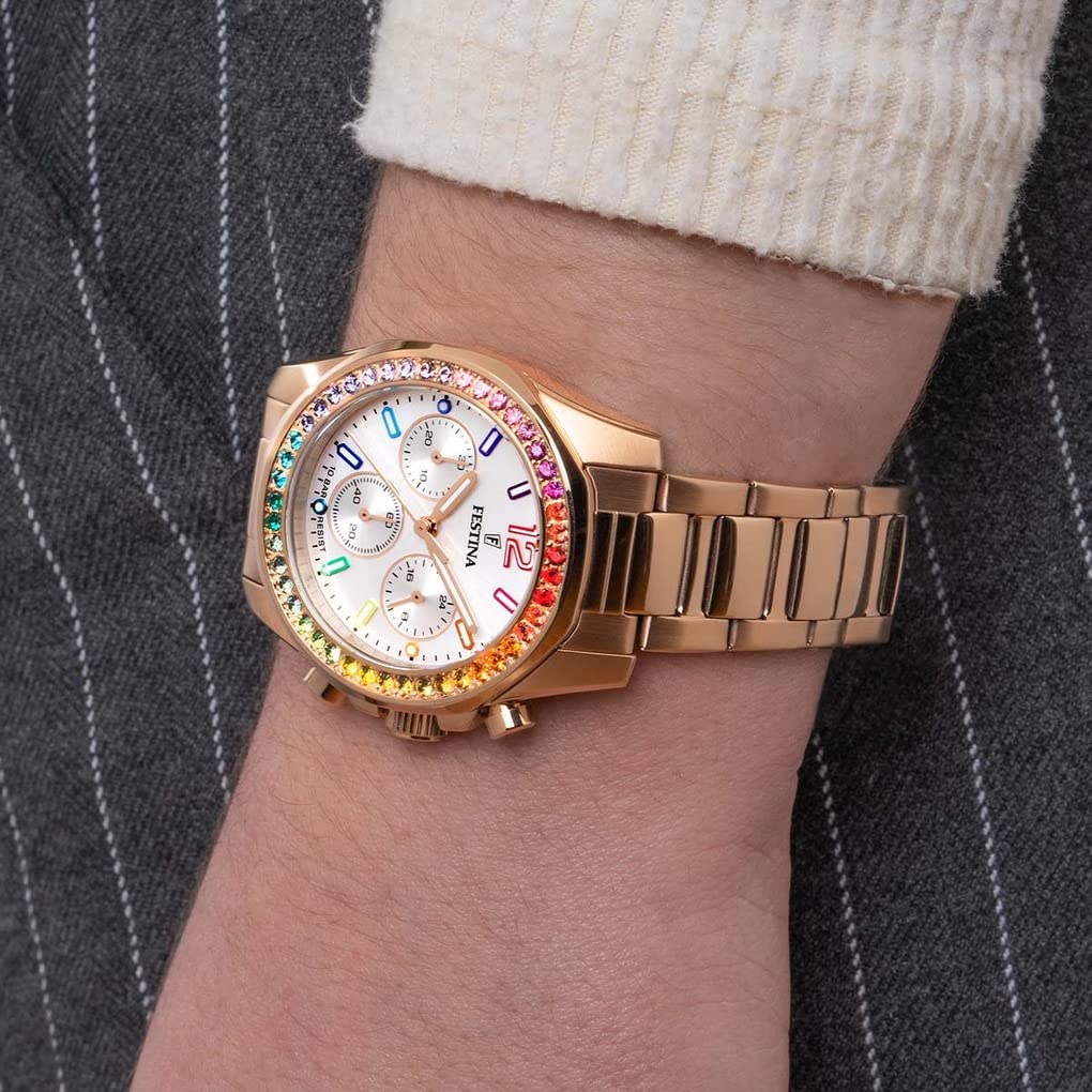 Festina Damenuhr Analog aus Edelstahl 316l Rosa | Quarzwerk Chronograph, Widerstandsfähiges Mineralglas, Wasserdicht 10 ATM, Special Prices F20639/2