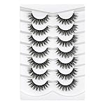 Happy Heartbeat 3D Clear Band Lashes 14mm Natural Soft Faux Mink Lashes C/D Curl Cat Eye Wispy Fake Eyelashes Short Cross Reusable False EyeLashes 7 Pairs (No.203)