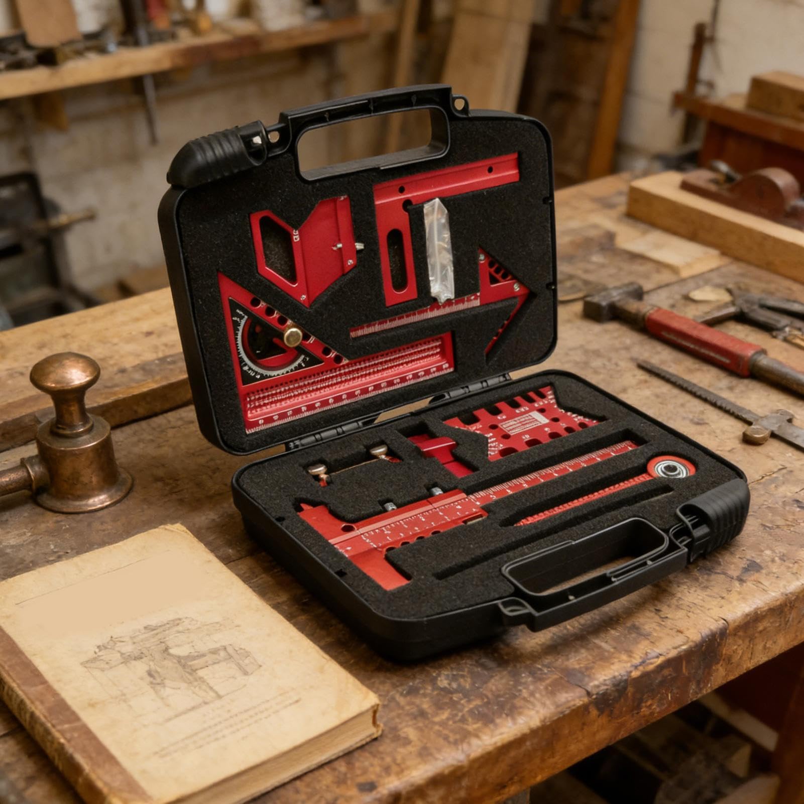 Di Misura Kit 9 Pezzi Strumento di Misurazione per Falegnameria | Kit per Tetti e Travi con Per Costruzione Pavimentazione Casa Garage Uso Esterno Industria Mobili