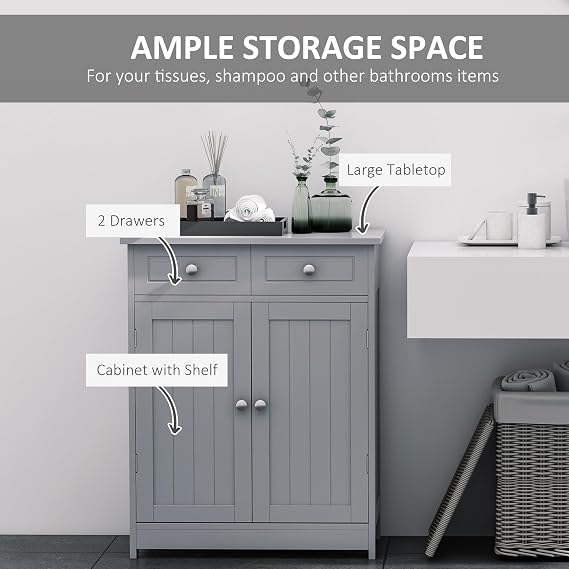 kleankin Freestanding Bathroom Floor Cabinet with 2 Doors 2 Drawers Gray