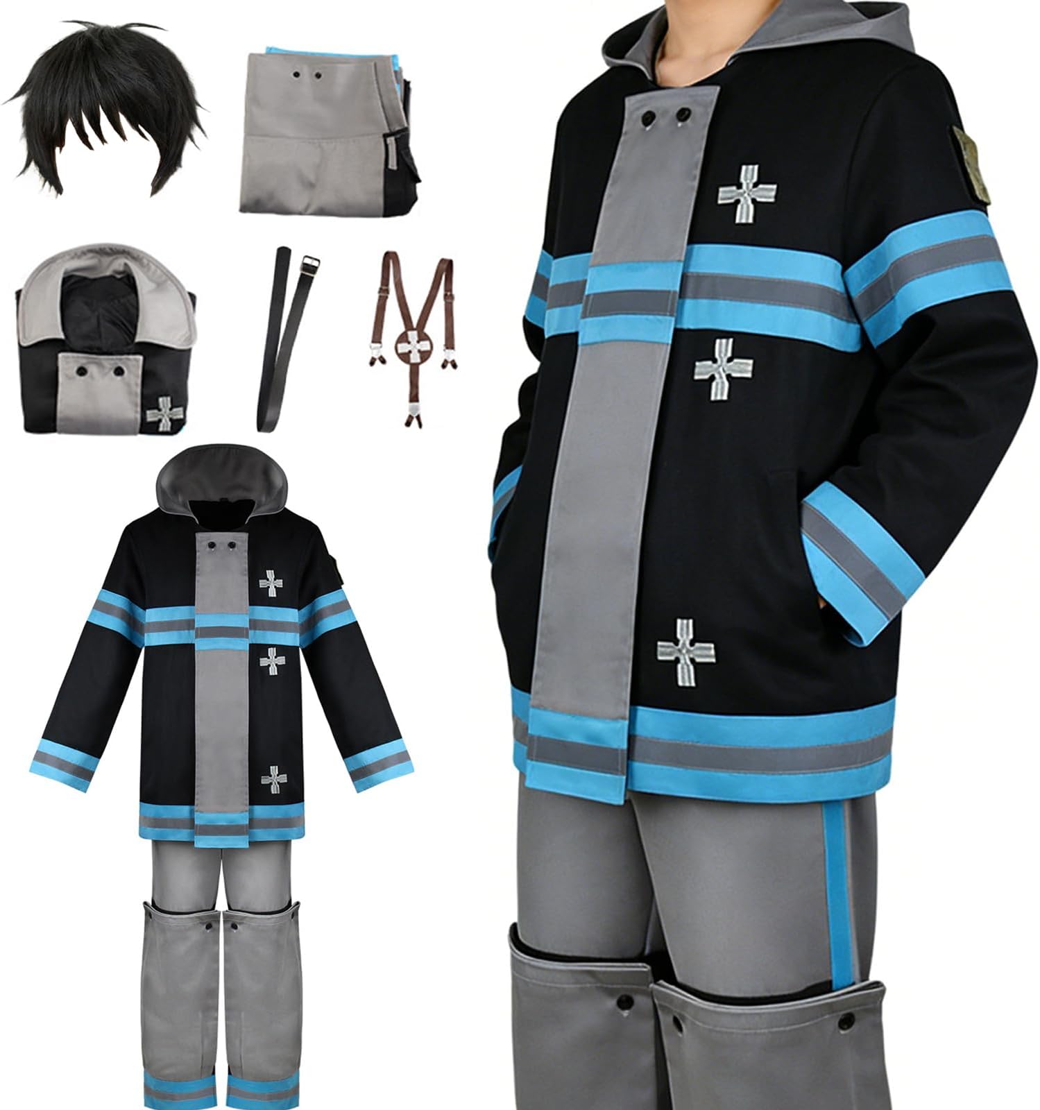 - Fire Force Costume Shinra Kusakabe Costume Outfit Jacket Black Men Suit Halloween
