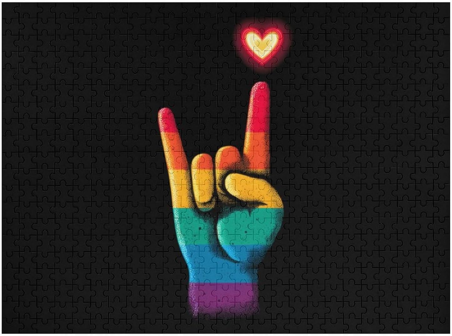 Gay Rock Hand Rainbow Flag Puzzles for Adults 500 PCS Wooden Jigsaw Puzzle Wall Decor Christmas