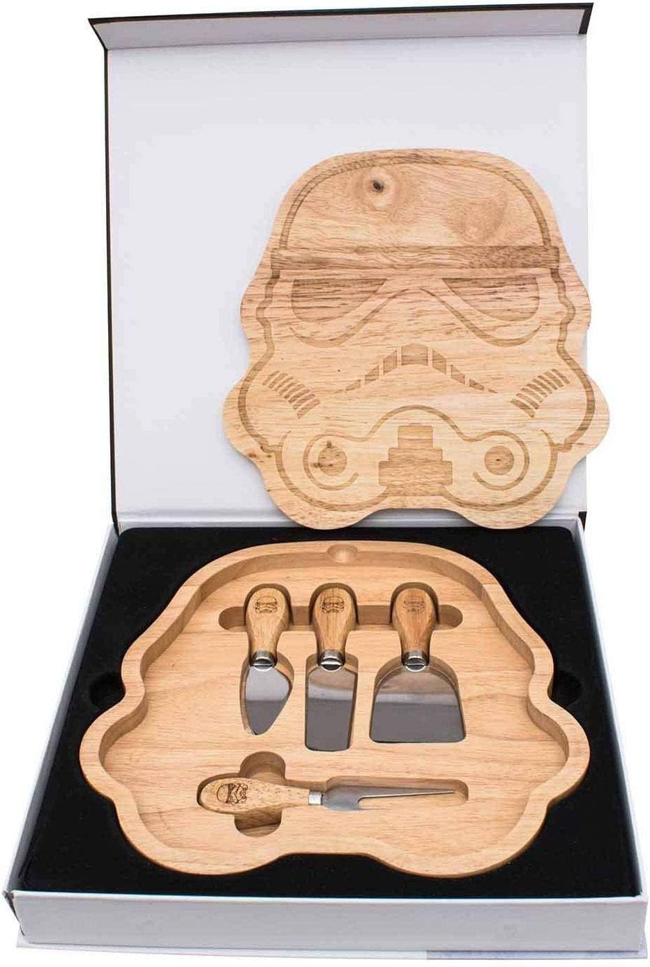 Original Stormtrooper Cheeseboard and Knife Set, Wooden Cheese Board, Chopping Board, Charcuterie Board, Wooden Serving Board, Includes Stilton, Cheddar and Hard Cheese Knife - Thumbs Up!