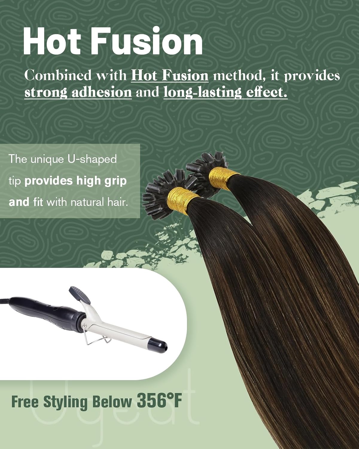 Ugeat U Tip Hair Extensions, Brown Balayage, 20 Inch 50G 50S image 4