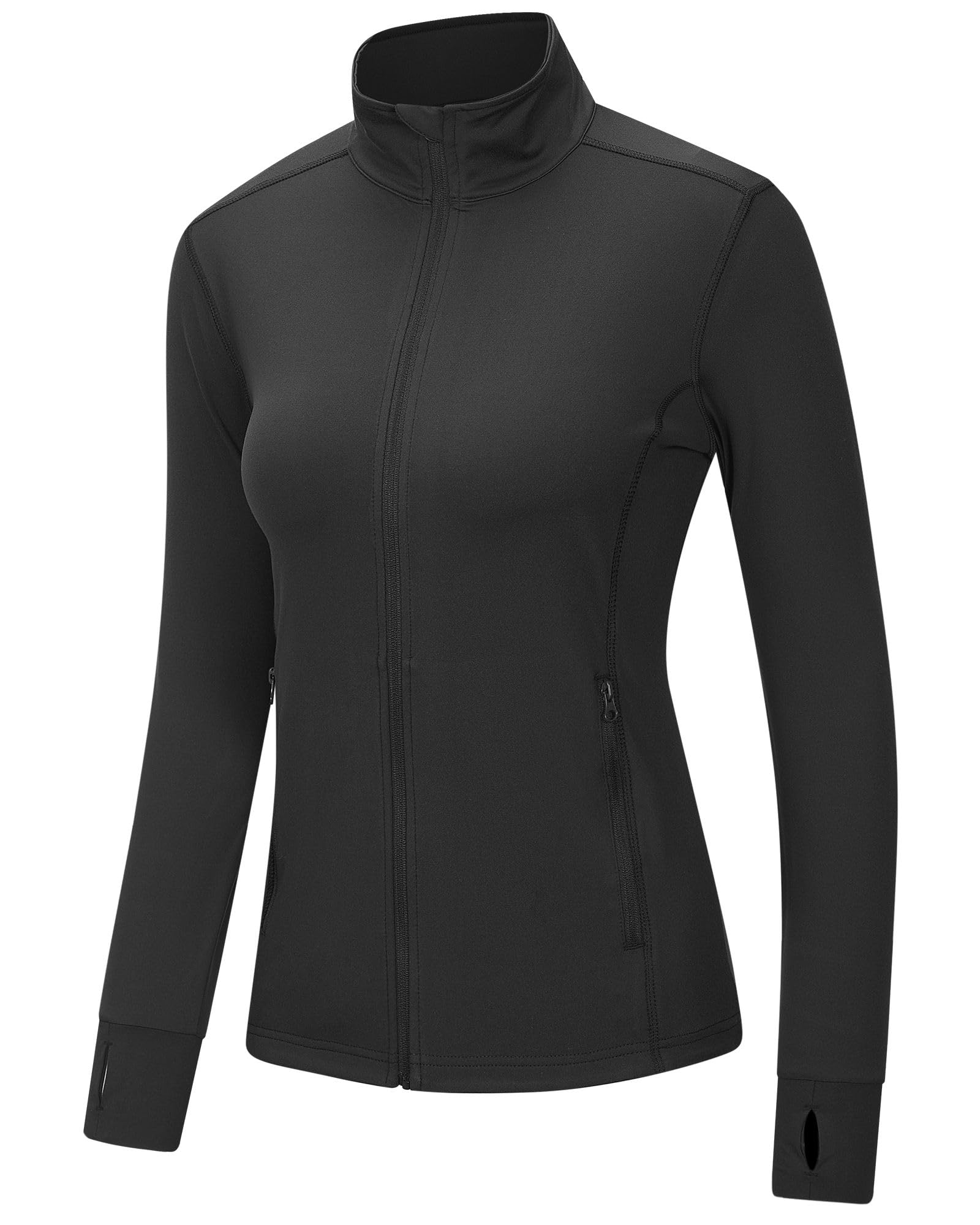 MoFiz Hardloopjack voor dames, licht sportjack, trainingsjack, lange mouwen, fitness, wandelen, yogajas, ademend, full zip sweatjack met zakken, blauw, 3XL