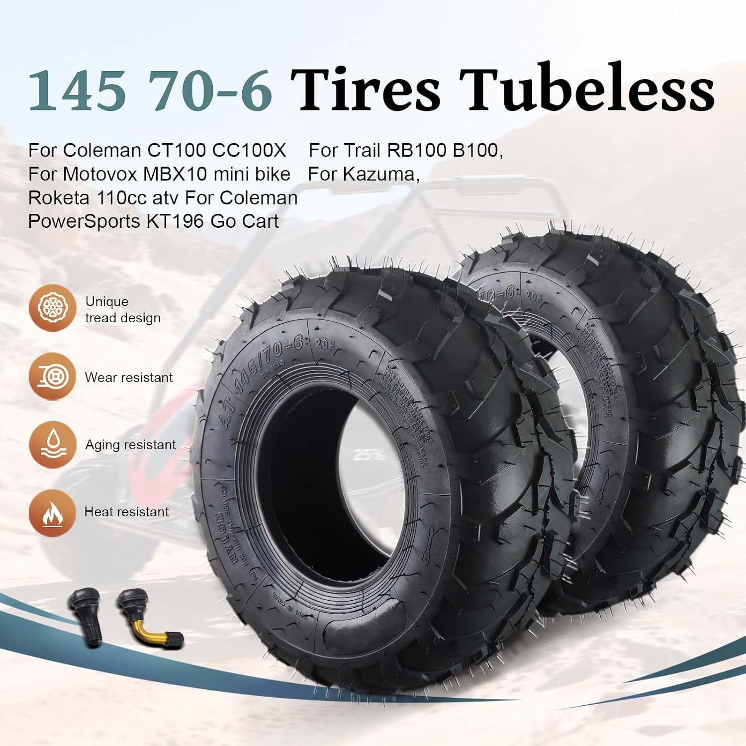 145/70-6 145-70-6 Minibike Tires Tubeless Fit For Coleman CC100X CT100U GMB100 for Baja Doodle Bug DB30 Mini Bike KT196 Go Kart Motovox MBX10 MBX11 Monster Moto Mini Bike Kazuma 110cc ATV Quad Go Kart