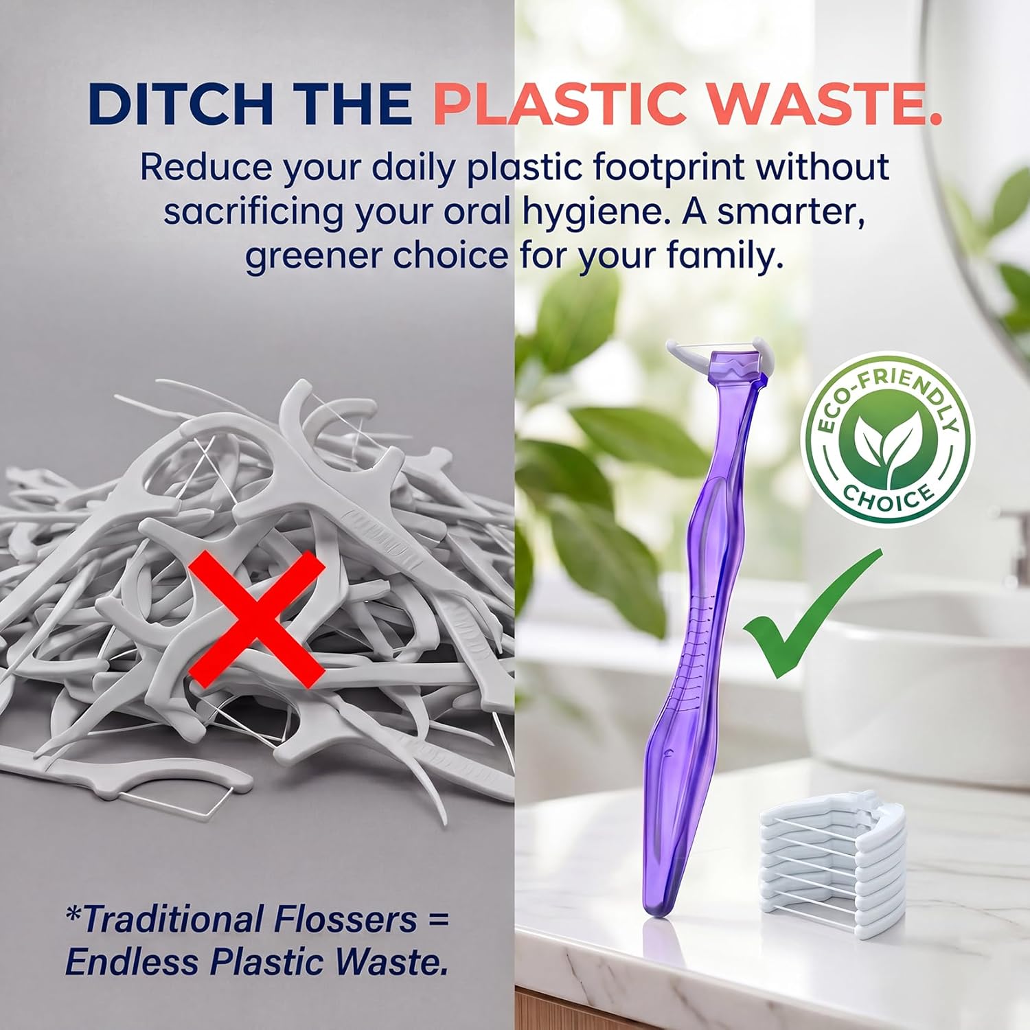 Bopika Dental Floss, Extra Strength Floss with 1 Dental Floss Handle and 120 flosser Refill Heads