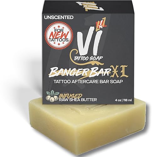 VI Tattoo Soap Jabón de barra rejuvenecedora de tatuajes de manteca de karité, barra de jabón natural sin perfume para tatuajes nuevos de 4 onzas,
