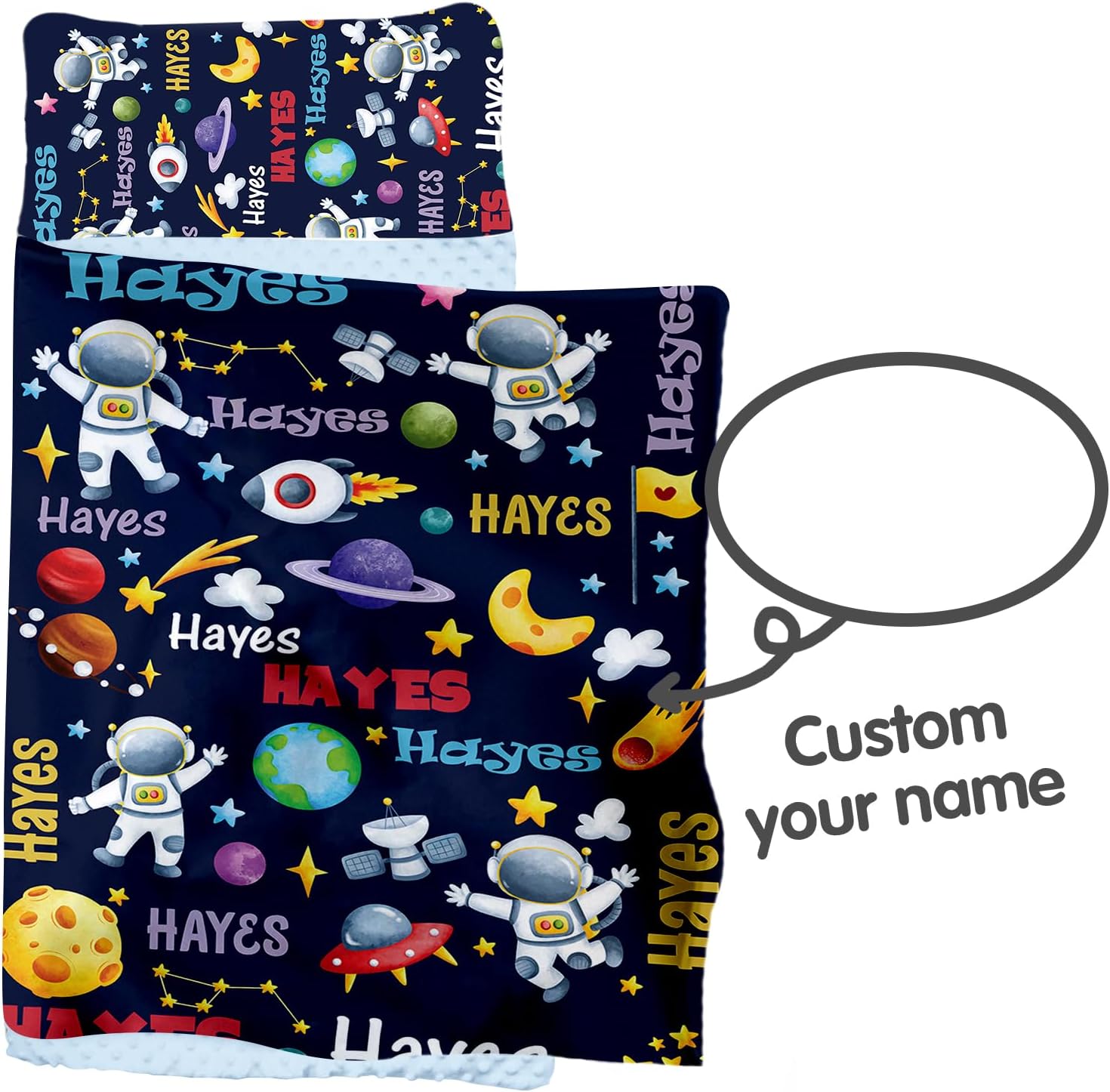 Personalized Toddler Nap Mat for Boys, Custom Name Sleeping Bag with Pillow and Soft Minky Blanket – Car, Hunting, Space Themes – Roll Up Nap Mats for Preschool Daycare