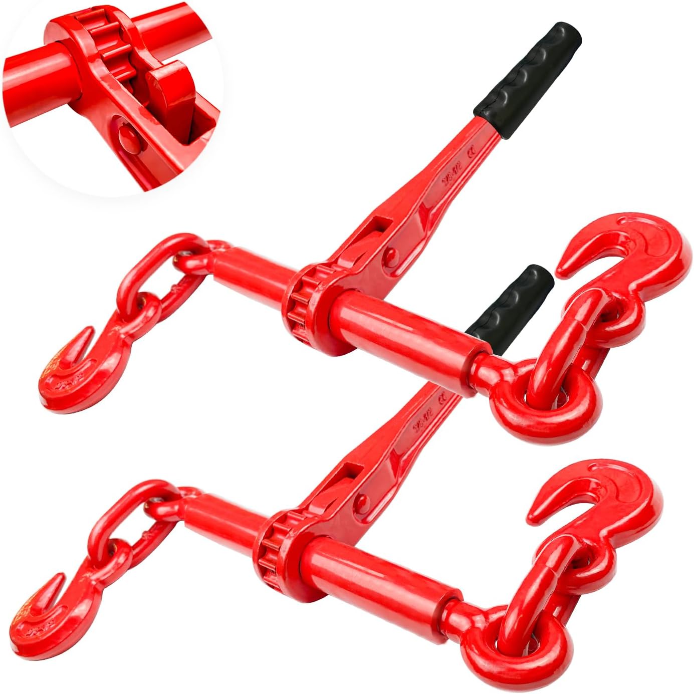 YATOINTO Ratchet Chain Binders 3/8'' - 1/2โโ | 2 Pack Load Binder with 2 Grab Hooks | Tie Downs for Grade 70 Transport Chain | 9,200 Lbs. Safe Working Load- Heavy Duty Ratchet Binders for Towing