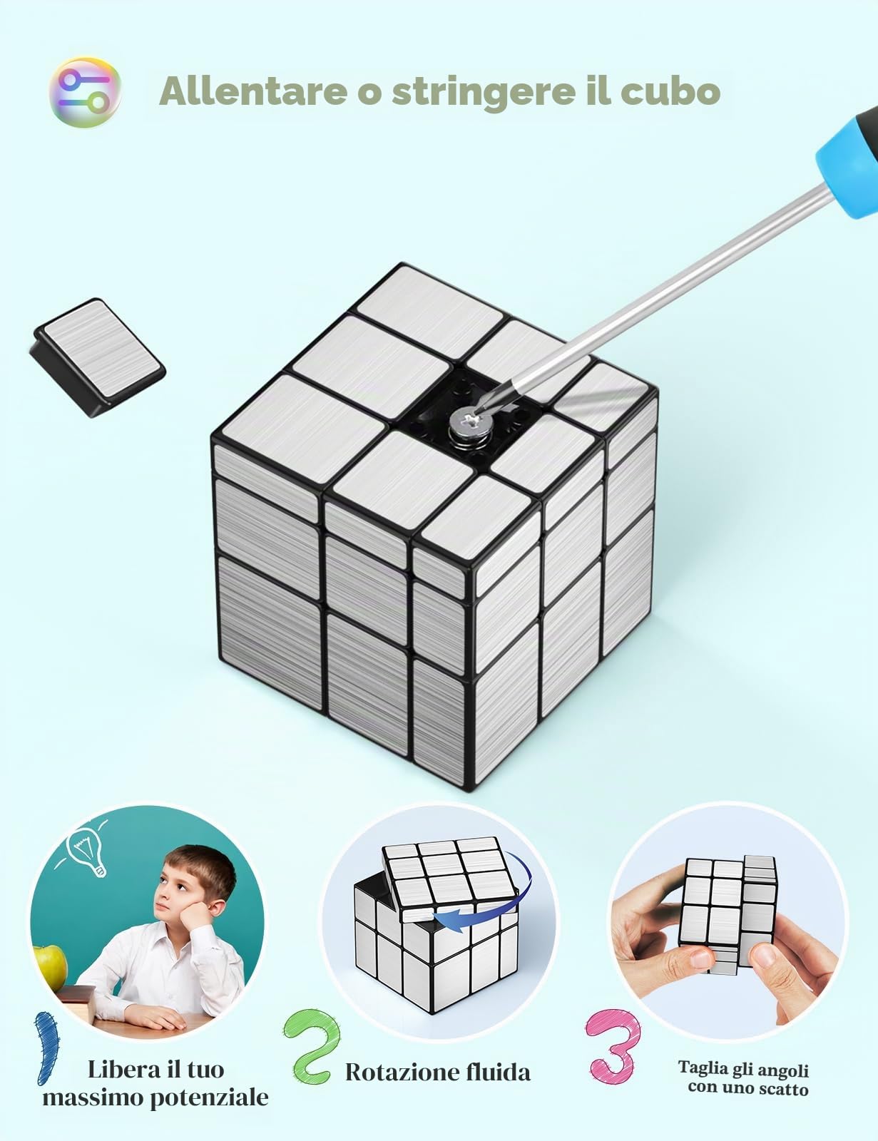 Roxenda Speed Cube, Puzzle Irregolare Magico, Rompicapo Veloce e Fluido per Bambini, Giocattolo Sequenziale Divertente (Mirror Cube)