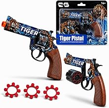 Tiger Theme 8‑Shot Ring Cap Toy Revolver – Die‑Cast Metal Pretend Play Blaster with Orange Safety Tip, Ages 14+ (Tiger Edition)