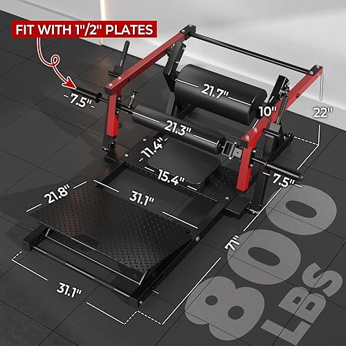 Miniatura 6 de GMWD Máquina de empuje de cadera, máquina de puente de glúteos cargada con placa de 800 libras con soporte para peso, equipo de ejercicio de glúteos