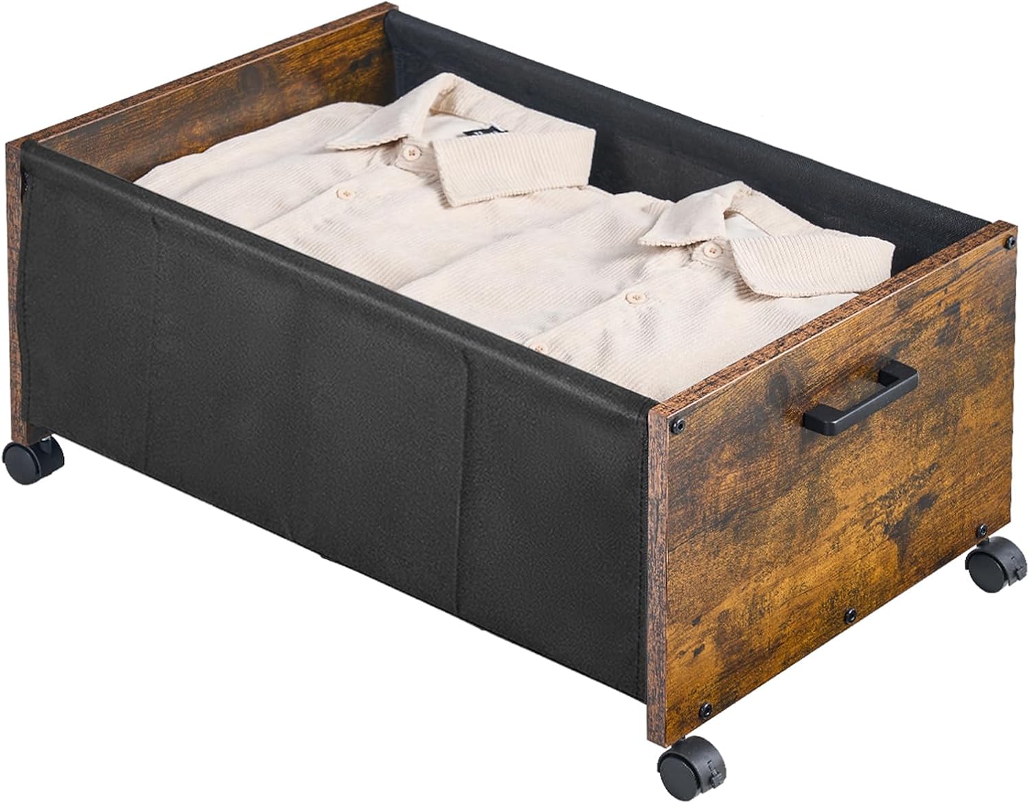 FOUCSSOMEI Under Bed Storage with Wheels, Wooden Under Bed Containers, Shoe Storage Organizer, Rolling Under Bed Drawers, Metal Frame, Patented Design