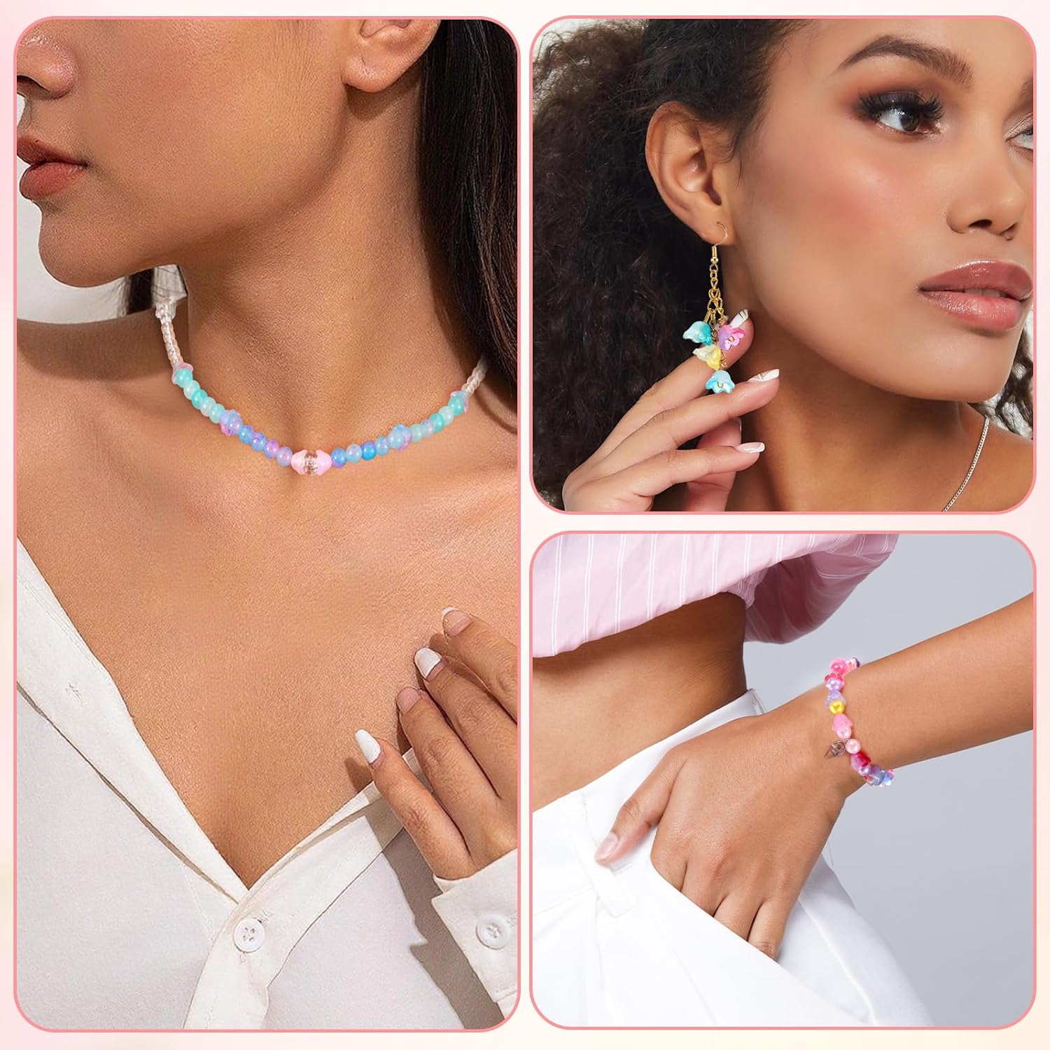 100 Pcs Glass Bellflower Beads for Jewelry Making, Cute Gradient Clear Floral Beads, Colorful Trumpet Flower Beaded Charms for DIY Necklace Earrings Bracelets Crafts Gifts - Image 4