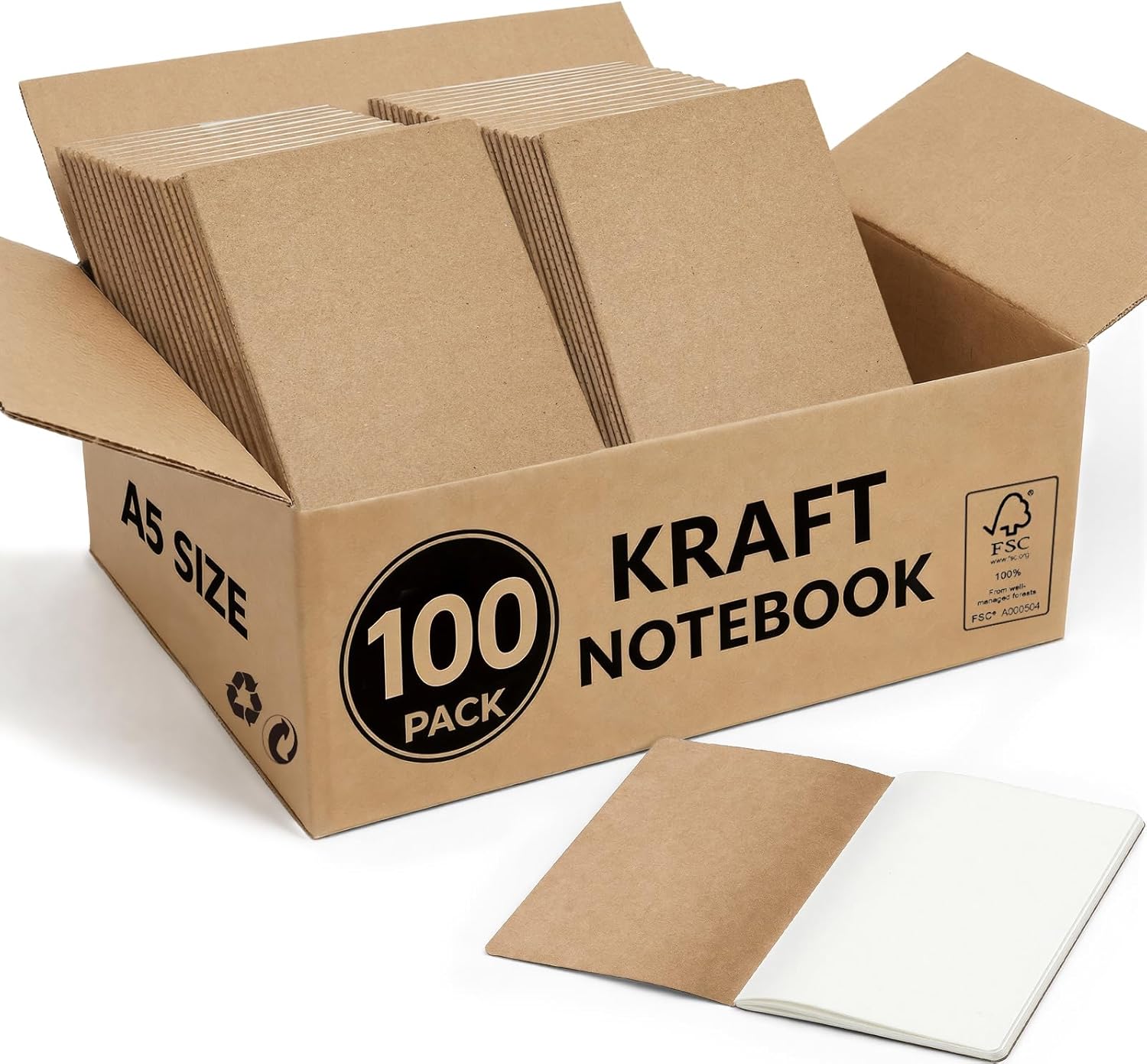 100 Pack Kraft Notebooks Bulk A5, 60 Pages Blank Journals, 8.3x5.5 Inches, Natural Kraft Cover Composition Notebooks for School Office Students Artists