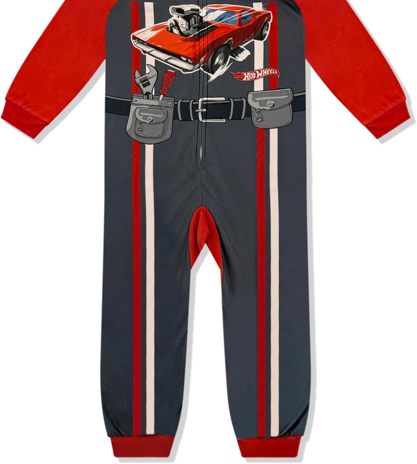 Hot Wheels Kids Onesie Pajamas - Boys Red Cars Long Sleeve Zip Up Hooded Blanket Sleeper One Piece Costume - Official License - Image 5