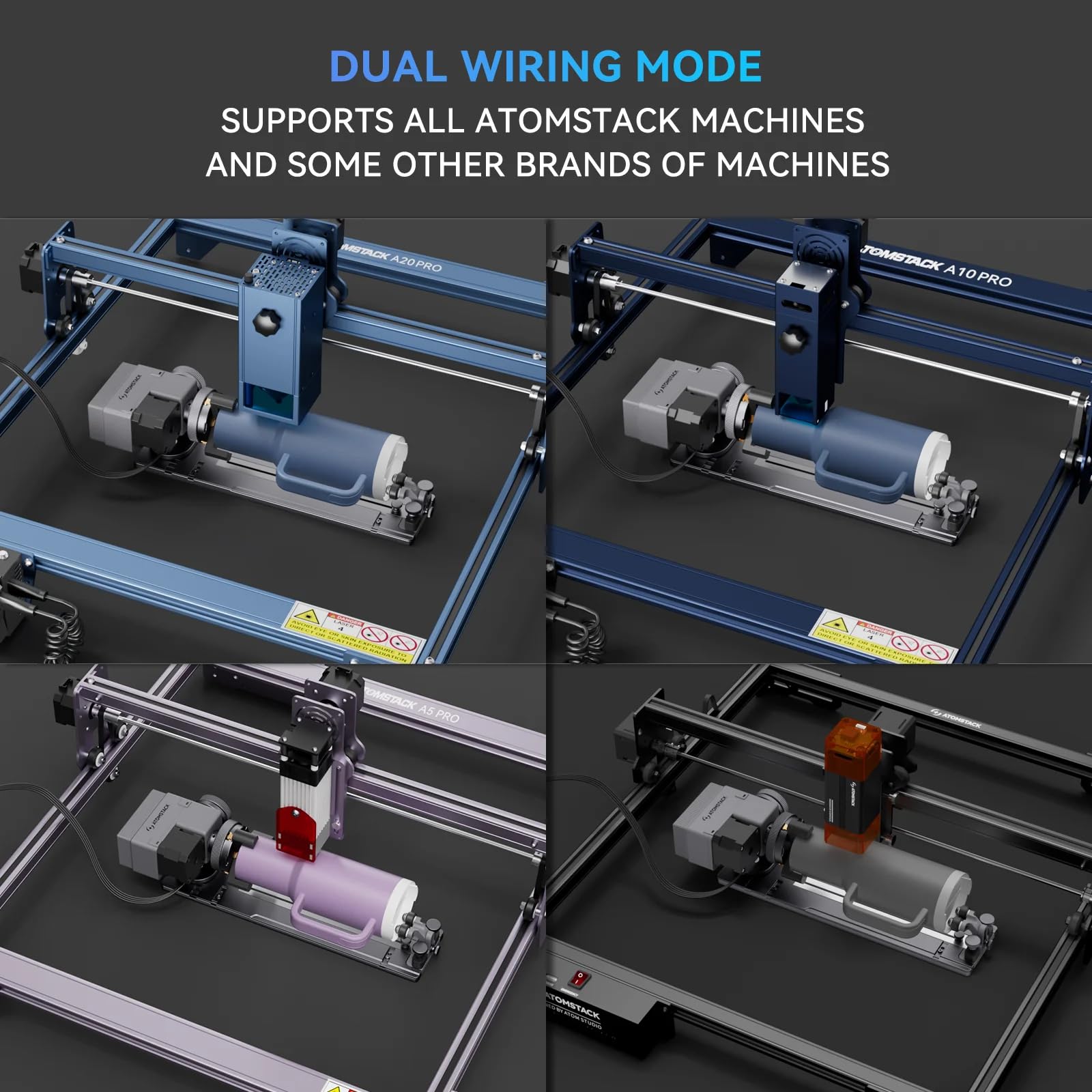 ATOMSTACK R8 Pro Rotary Laser (R8+R6) Multi rullo rotante, dotato di artiglio trapezoidale a forma di L, artiglio esagonale può intagliare oggetti irregolari, compatibile con P1 A5 A10 A20