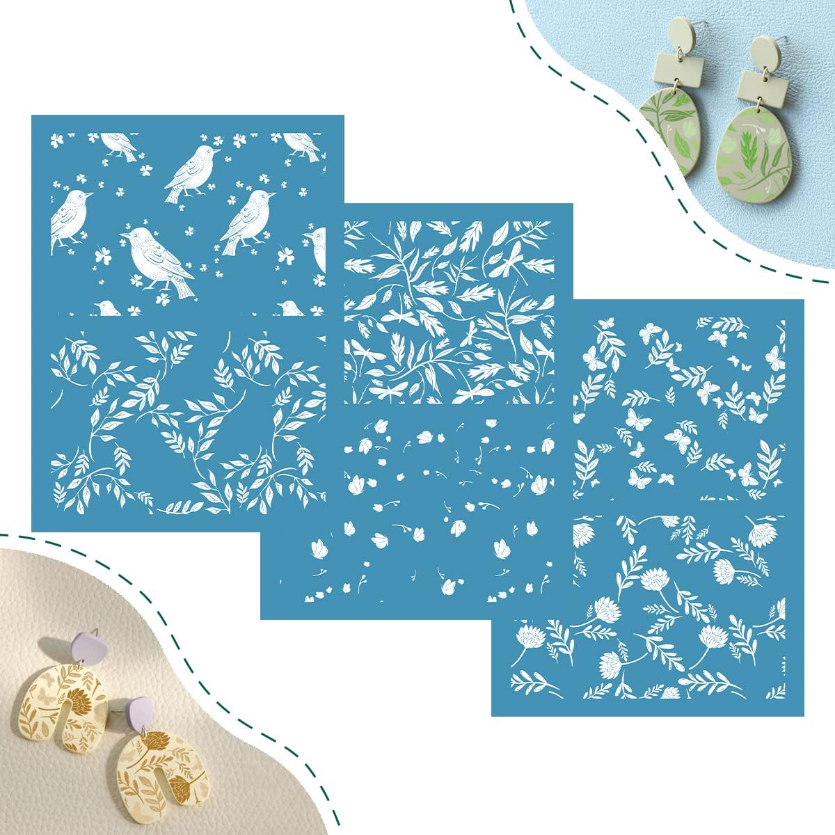 MMDOCO 3 PCS Summer Palm Silk Screen Stencils for Polymer