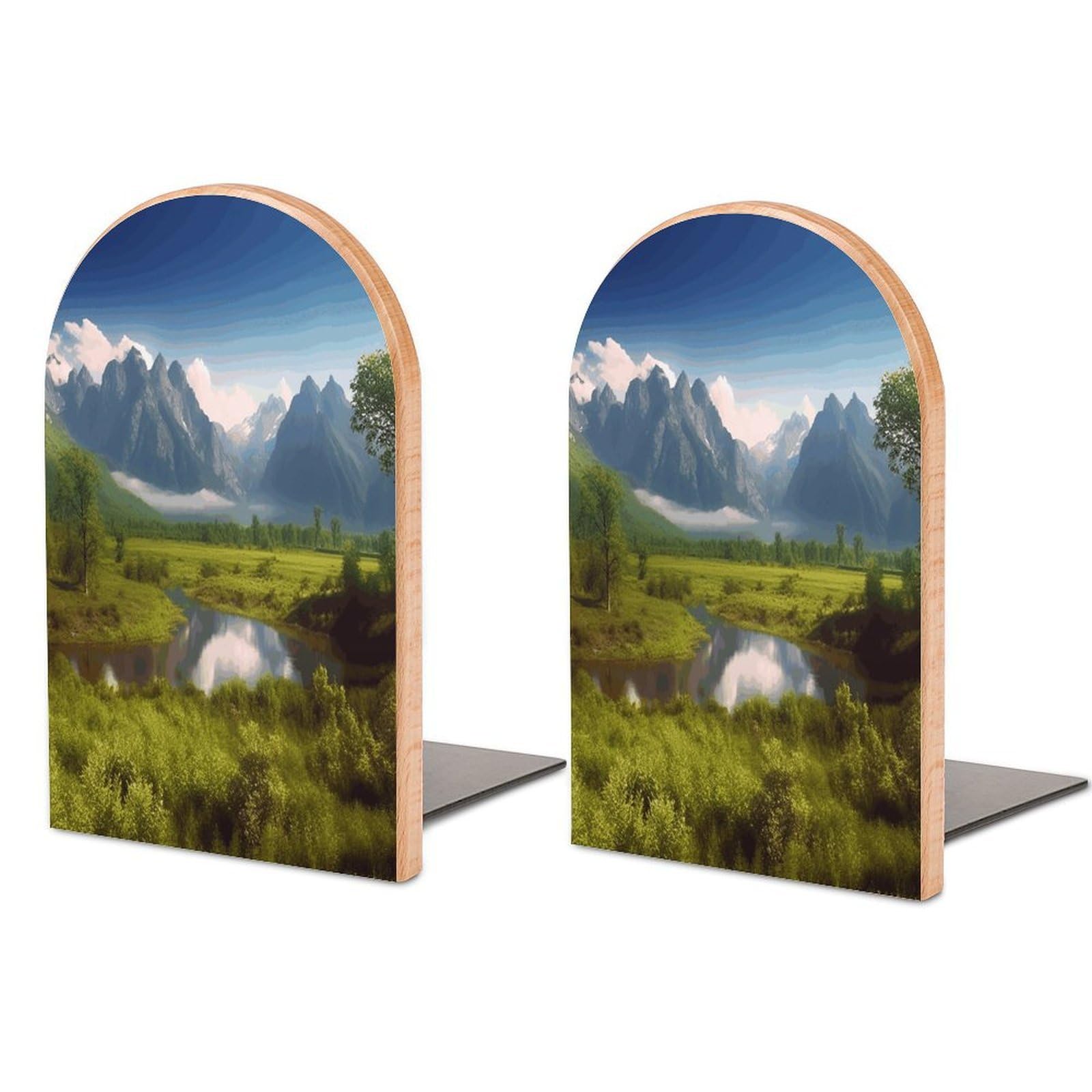 Beautiful Scenery Bookends for Shelves Non Skid Book Stoppers Universal Economy Bookend Heavy Duty Wood Book End Decorative Book Shelf Holder for Home Office Desk 1 Pair