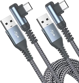 Sweguard Type C Cable, L-Shaped 3M/2-Piece Set Quick Charge 3.0 Compatible, USB Type C Cable, Compatible with iPhone 17, 16, iPhone 15, iPhone 16, iPad Pro, Samsung Galaxy S26, S25, S24, S23, S22, S10, Sony, Huawei, Pixel, etc. Grey