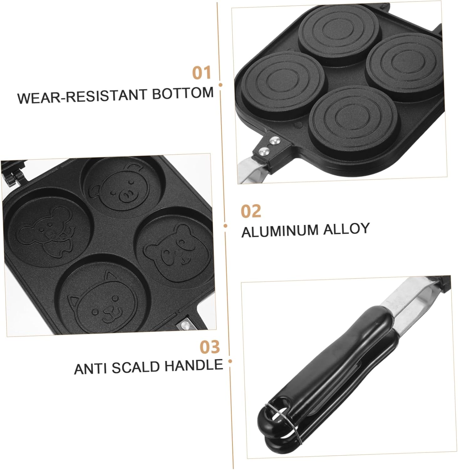 Four-Hole Nonstick Egg Frying Pan Double-Sided Kitchen Egg Maker Random Cartoon Design Versatile Breakfast Cooker Induction Compatible