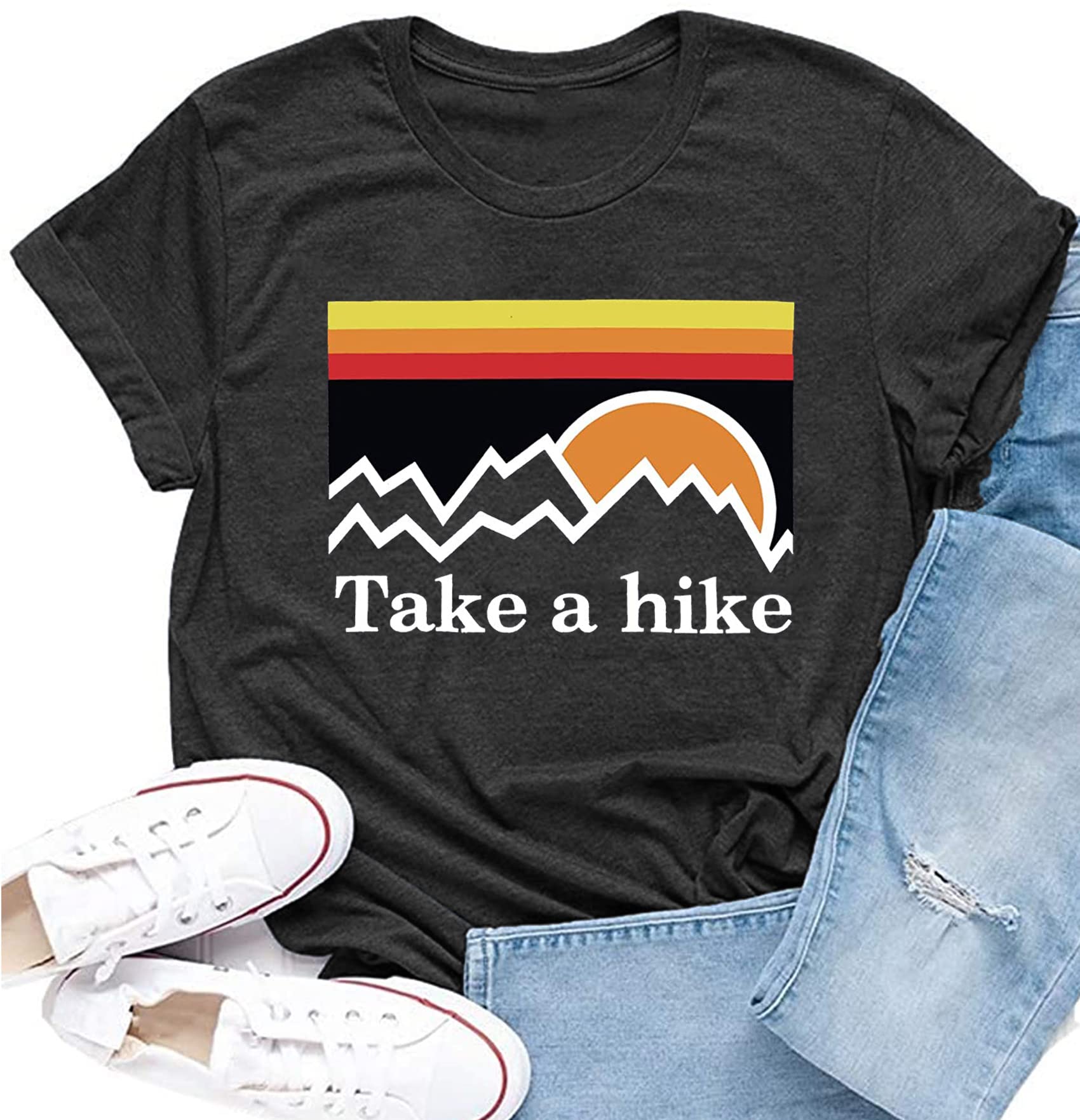 Womens Take A Hike Shirt Printed Short Sleeves T-Shirt Casual Camping Hiking Graphic Tee Tops