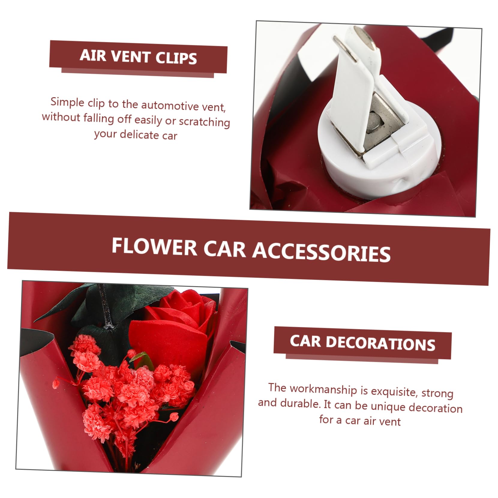 SOLUSTRE 3pezzi Clip Diffusore Aromatico Per Auto Con Fiore Immortale Decorazione Per Ventilazione Fragranza Durevole e Design Adorabile Per Interni Auto e Casa