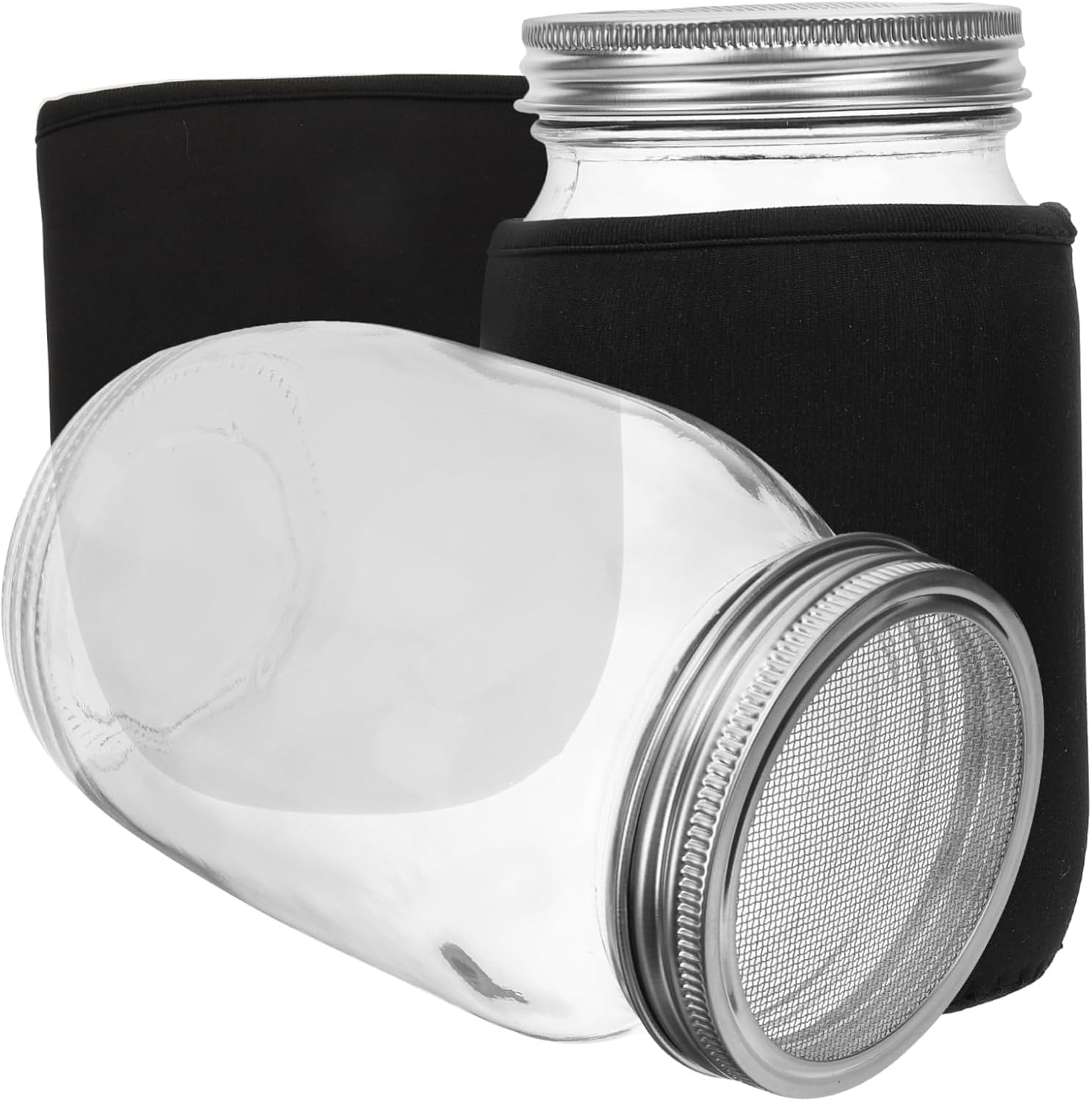 Indoor Sprouting Kit with Blackout Sleeves Wide Mouth Jar Stainless Steel Sprouting Lids for Growing Microgreens Beans and Grains Includes Jars and Accessories