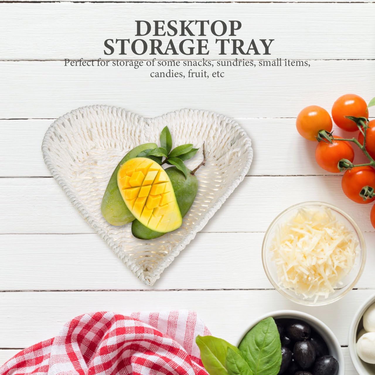 Zerodeko Heart Shaped Fruit Plate 10.82X9.84X2.75In Desktop Storage Basket for Kitchen Snacks Candy Small Items Organization