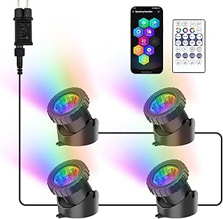 NATPOW RGB Submersible Spot Lights with Remote Control, IP68 Waterproof Multicolor Submersible for Aquarium, Garden, Pool,…