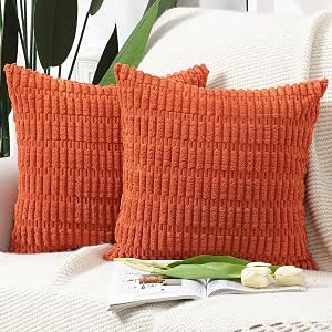 Encasa XO Corduroy Throw Pillow Covers 18x18 – Set Of 2 Striped Boho Cushion Covers