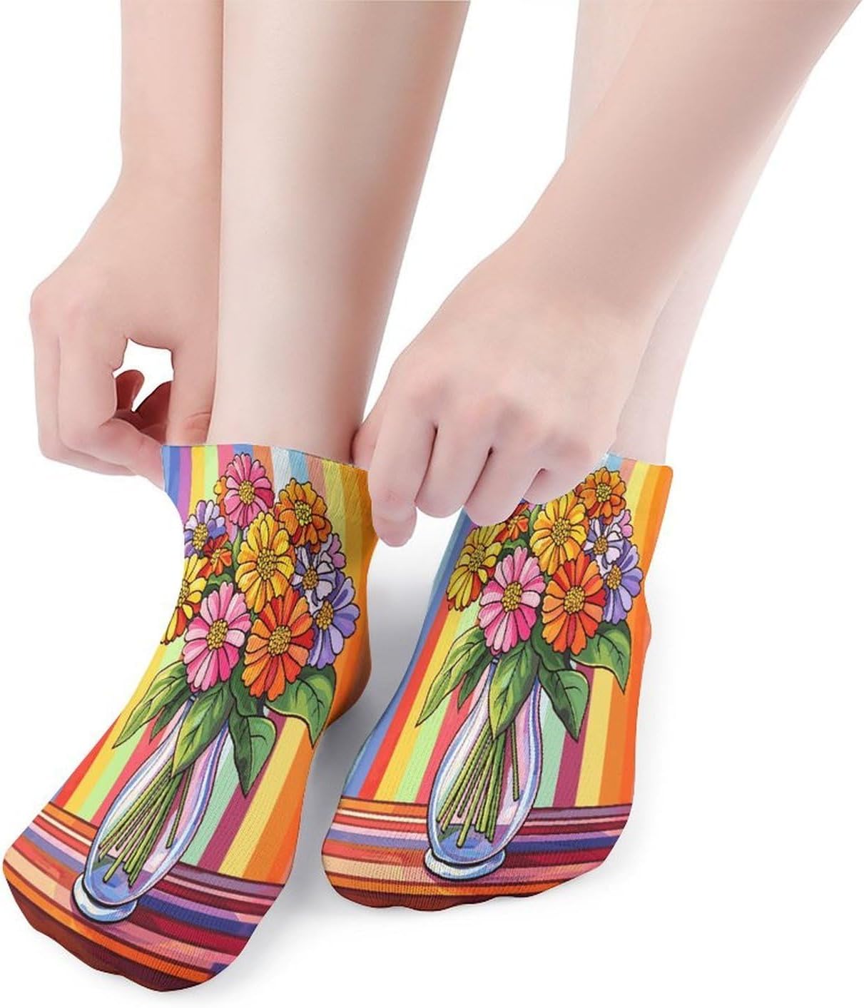 Flowers in A Vase 5Pairs Low Cut Ankle Socks for Women No Show Casual Breathable Athletic Socks for Sport