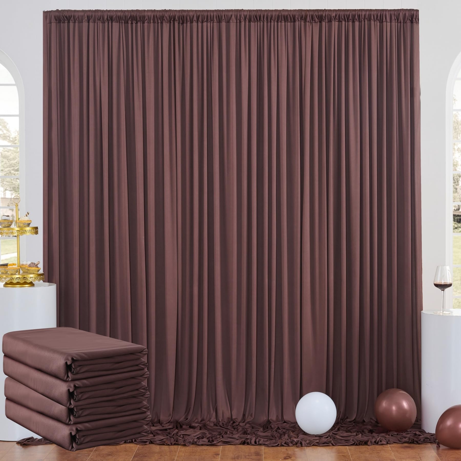 10ftx20ft Brown Backdrop Curtain Panels for Parties, 4 Panels 5ftx10ft Wrinkle Free Polyester Photography Backdrop Drapes for Wedding Birthday Party
