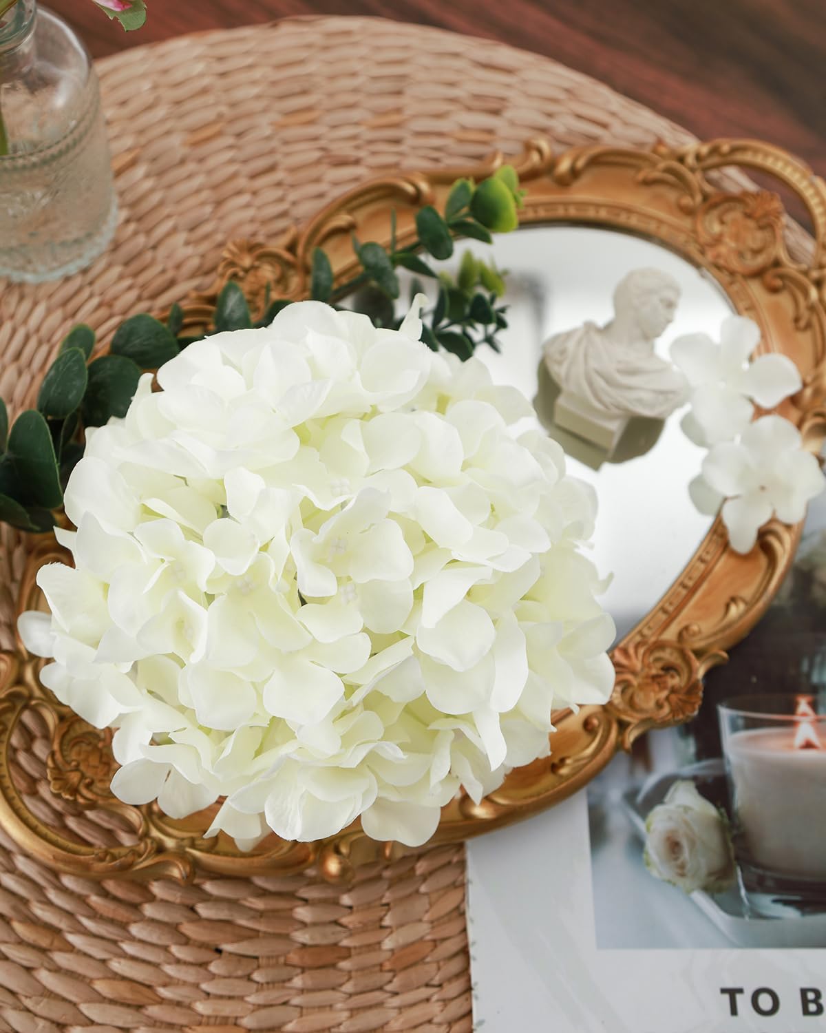 DuHouse Artificial Bigger Silk Hydrangea Flower Heads with Stem Realistic Fake Hydrangea Flower Bouquets for Wedding Home Party Garden Centerpiece Pack of 6(Cream) - Image 2