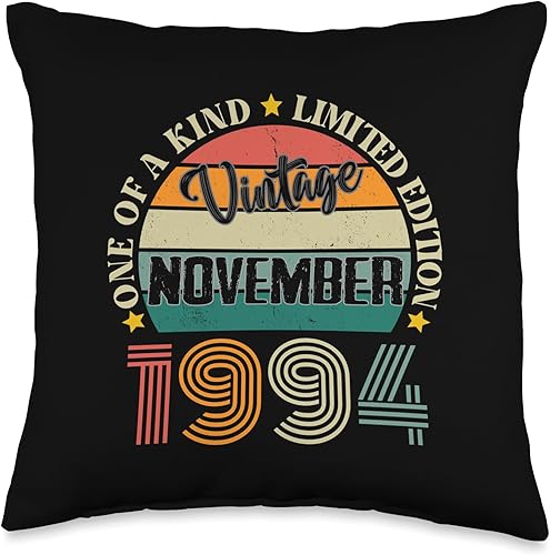 30 Year Old Vintage November 1994 30th Birthday Retro Throw Pillow, 16x16, Multicolor