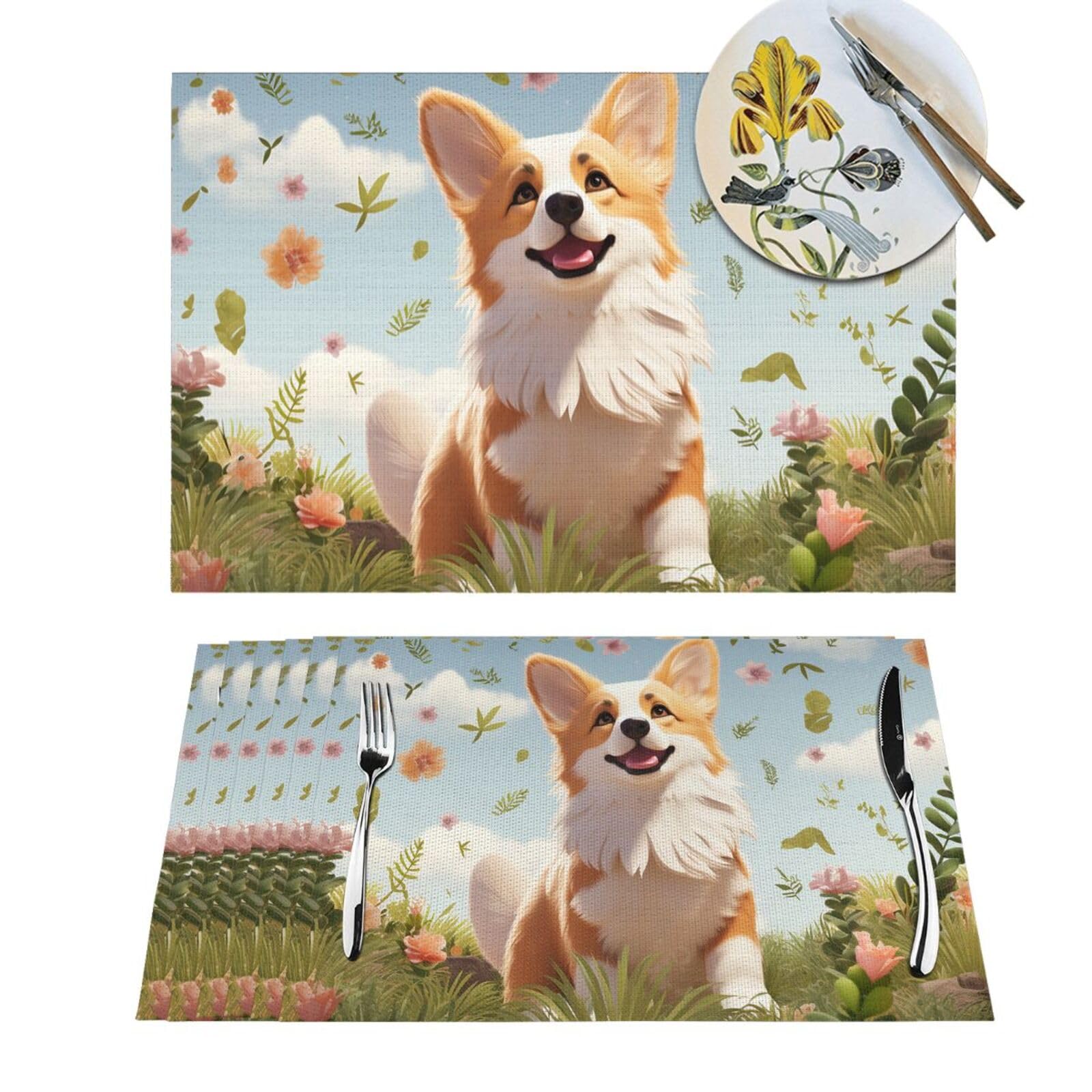 Sets de table en PVC tissé Corgi lavables pour protéger la table