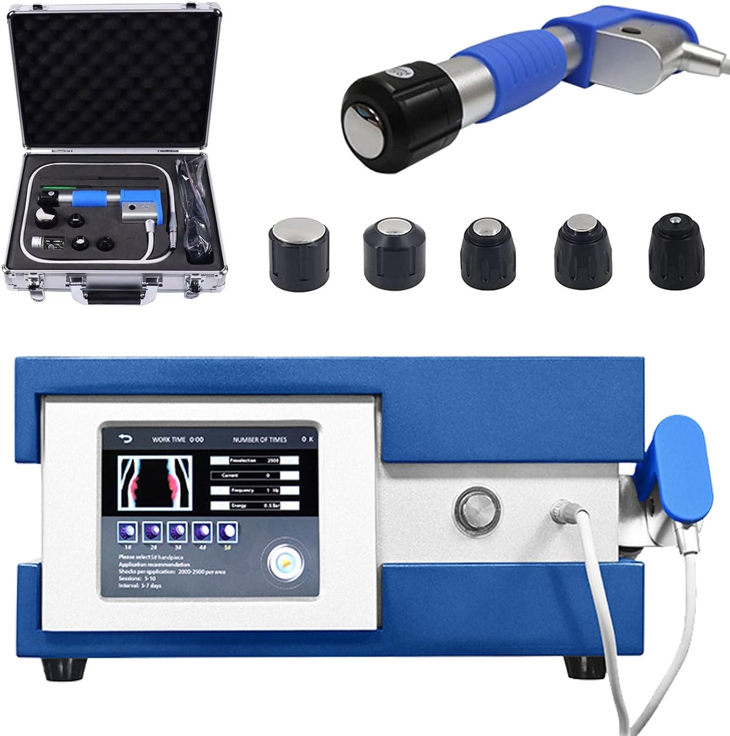 Shockwave Therapy Machine 0.5-10 Bar 1-21Hz,with 5 Massage Heads Pneumatic Shock Wave Therapy Equipment,for Back Waist Leg and Elbow Relief Pain
