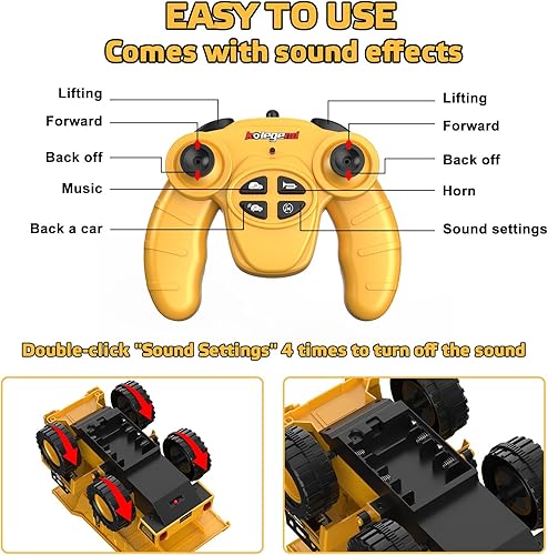 Miniatura 3 de kolegend Camión volquete de juguete con control remoto con efecto de luces y sonidos, vehículos de construcción RC de 9 canales, camiones de regalo