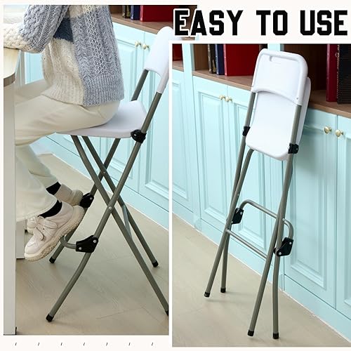 Miniatura 5 de Sintuff Taburete de bar plegable de 2 piezas con respaldo alto, silla plegable portátil, alta silla de bar plegable, asiento de altura para cocina,