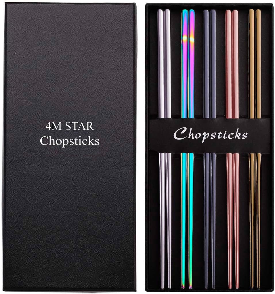 Stainless Steel Chopsticks Series-Reusable Silver Multicolor Lightweight 304 Stainless Steel Chopsticks Metal chopsticks Gift Set (multicolor)