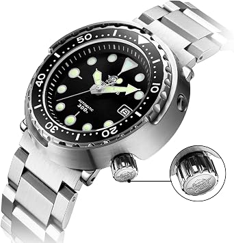 ADDIESDIVE Scuba Mens Diving Watch Automatic Diver 300M 47.5mm Big Black Analog Luminous Chromalite Dial, Black, Big 47.5mm, Diving, Black///White, Big 47.5MM, Diving