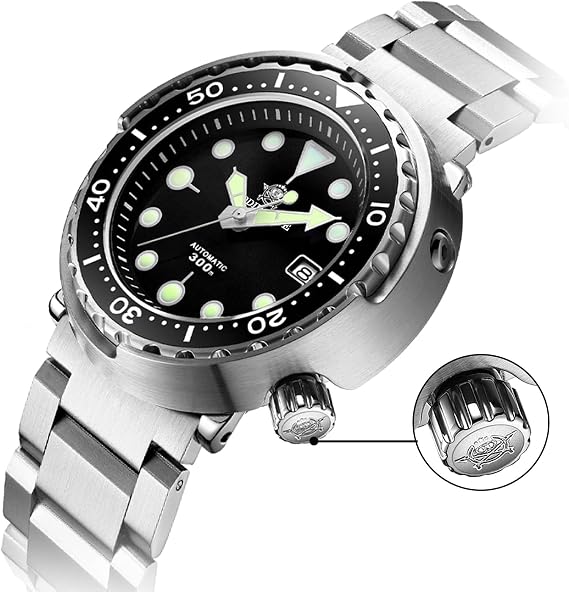 ADDIESDIVE Scuba Mens Diving Watch Automatic Diver 300M 47.5mm Big Black Analog Luminous Chromalite Dial, Black, Big 47.5mm, Diving, Black///White, Big 47.5MM, Diving