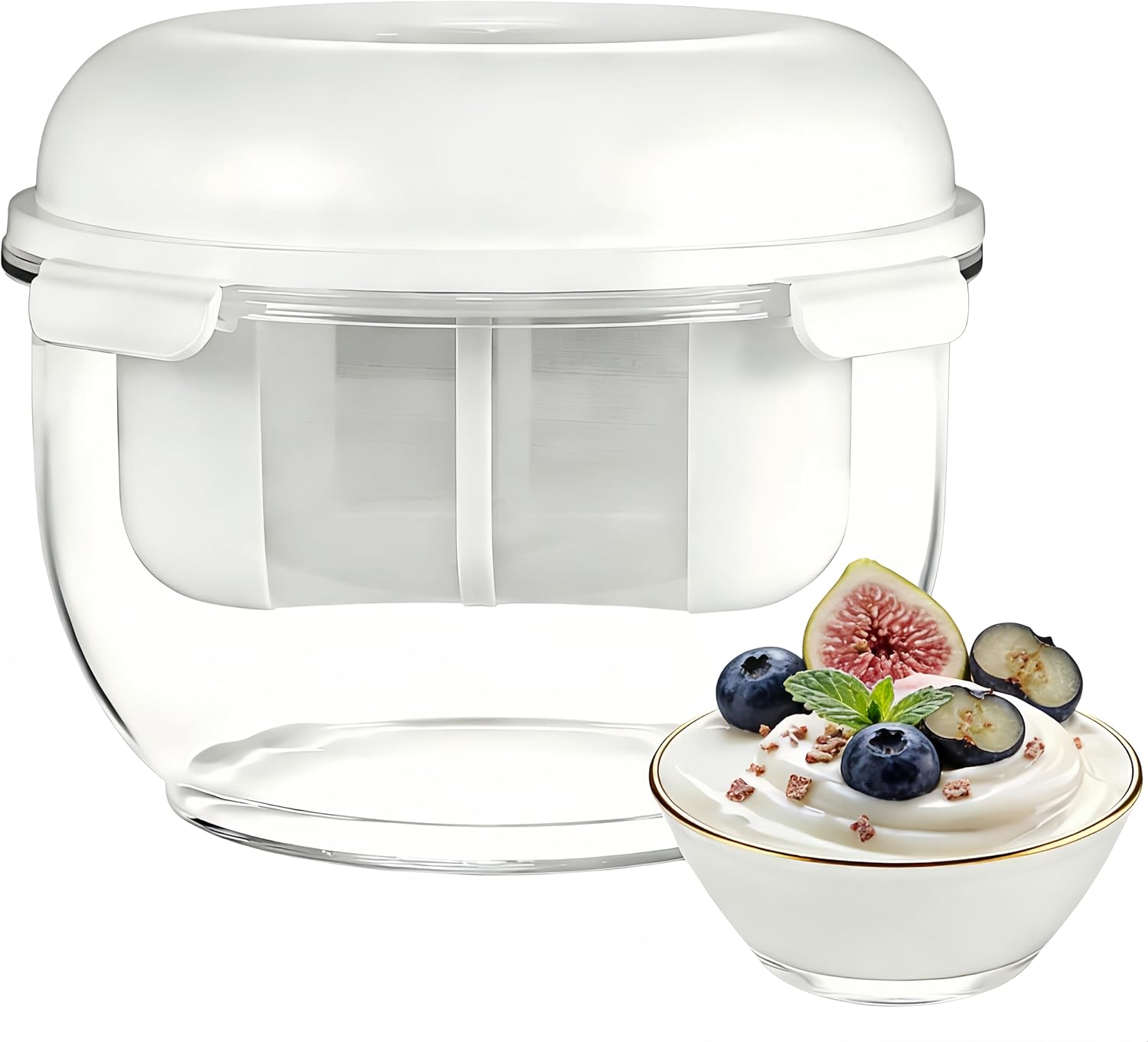 Yogurt Strainer-[2.2QT/0.56GAL]Large, [1.16QT/0.29GAL]Filter Capacity, Spring-Assisted Yogurt Filter, Stainless Steel Mesh, BPA-Free Detachable for Homemade Greek Yogurt