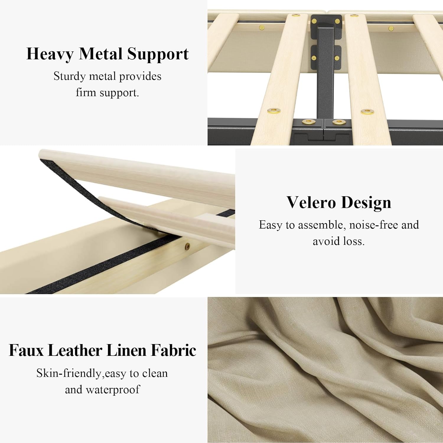 Queen Size Bed Frame with LED Lights and Charging Station, Faux Leather Linen Fabric Adjustable Headboard,Modern Upholstered Bed, Sturdy Wood Slat Support, Easy Assemble, Beige